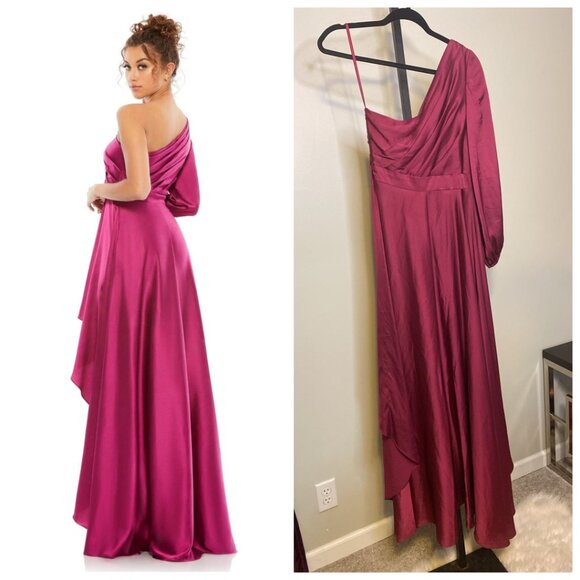 MAC DUGGAL HIGH LOW ONE SHOULDER FLOWY DRESS - Picture 2 of 12